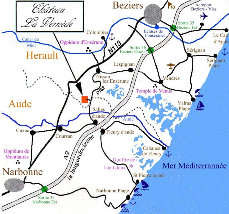 Carte d’accès au domaine de la Vernède, location de gîte entre Béziers et Narbonne