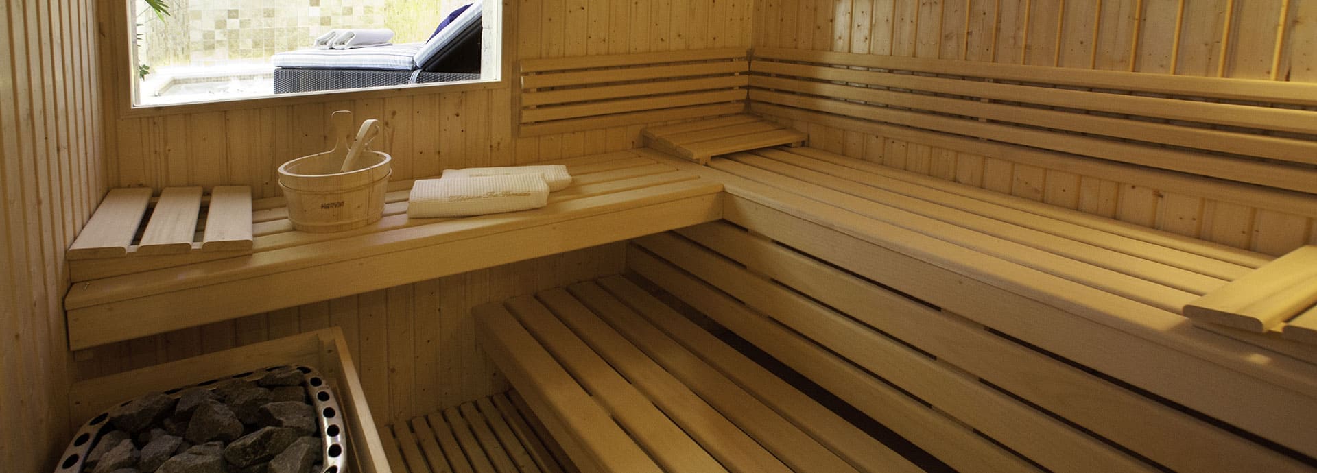 Le sauna de l’espace détente, du domaine de la Vernède